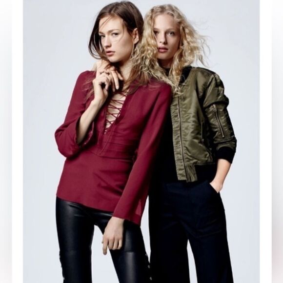 IRO Luana Lace-Up Crepe Top in Wine Size 38 - Picture 2 of 10